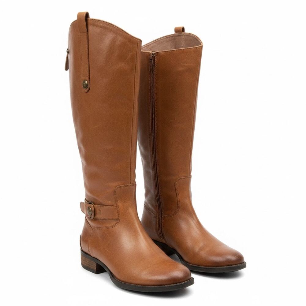 Sam Edelman Brown Leather Penny Riding Boots Cognac Knee High 8 Old Money Preppy